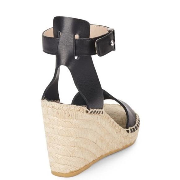 VINCE Simona Espadrille Wedges in Black Leather Size 41 11 - Picture 2 of 9
